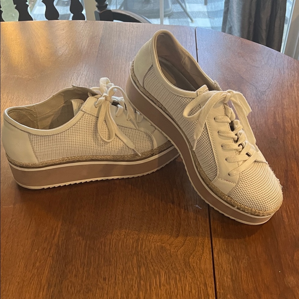 Dolce Vita White and Tan Platform Sneakers